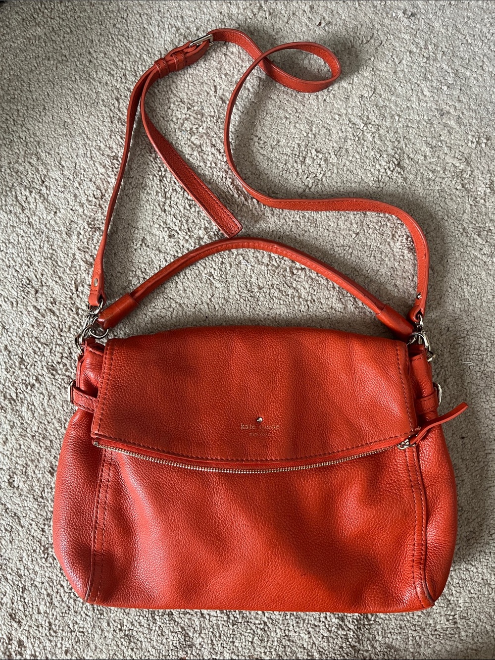 kate spade | Orange Pebbled Leather Foldover Crossbody Shoulder Bag